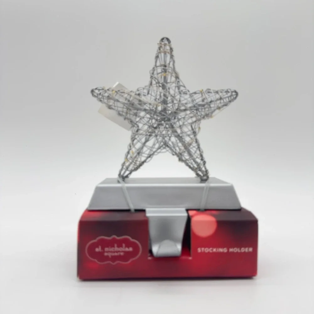 NEW St. Nicholas Square Silver LED Star Stocking Holder Light Up Christmas Decor